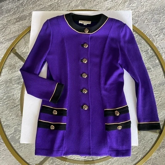 Vintage St. John by Marie Gray royal purple cardigan dog show, Sz. 6