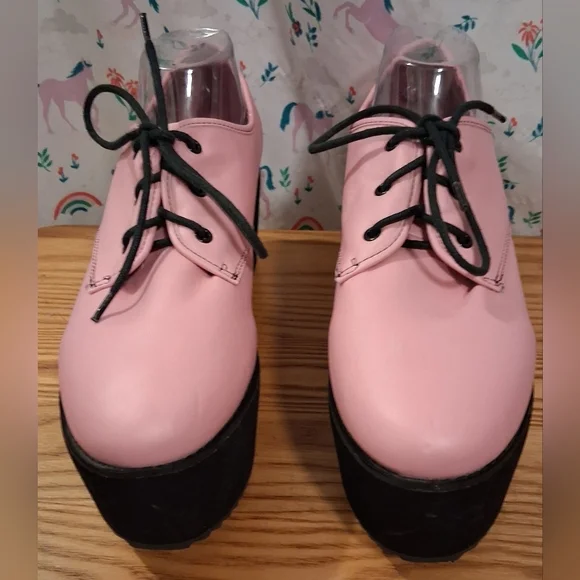 EUC Strange Cvlt YRU Stomp Pink & Black Platform Emo Goth Club Sneaker Shoe SZ