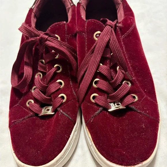 Maroon Velvet Sneakers with Logo Detail