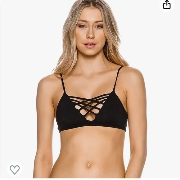 L*space Jaime Criss Cross Adjustable Straps Black Bikini Swimwear Top Sz Medium
