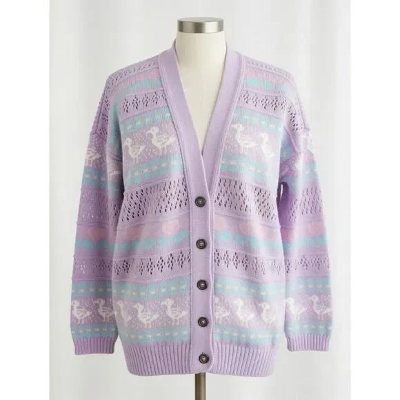 Vintage Pink Cardigan Sweater Neddles Button Down Goose Pastel