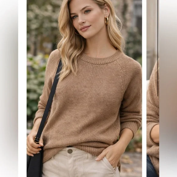 Tan Crewneck Knit Sweater