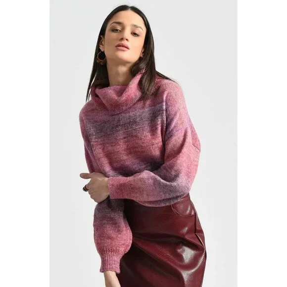 NWT ENTRO Ombre Turtleneck Sweater L Stripe Knit LS Drop Shoulders Winter NEW