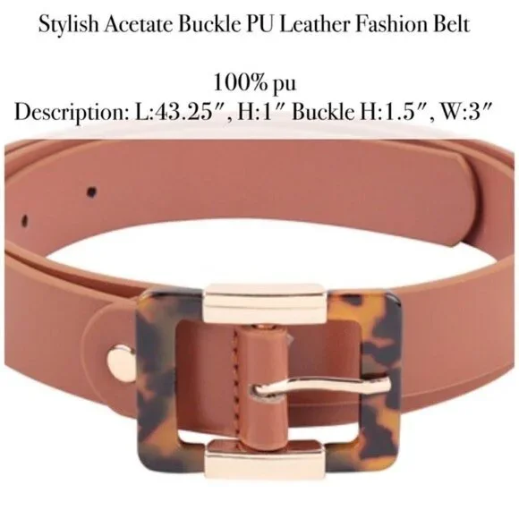 NWT TREND ALERT STYLISH BELT ACRYLIC PU BUCKLE FAUX LEATHER FASHION BELT