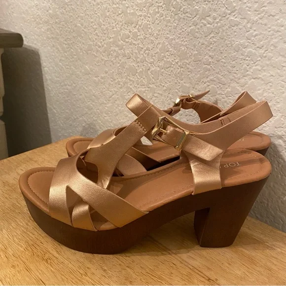 Topshop Satin Bronze Platform Heels