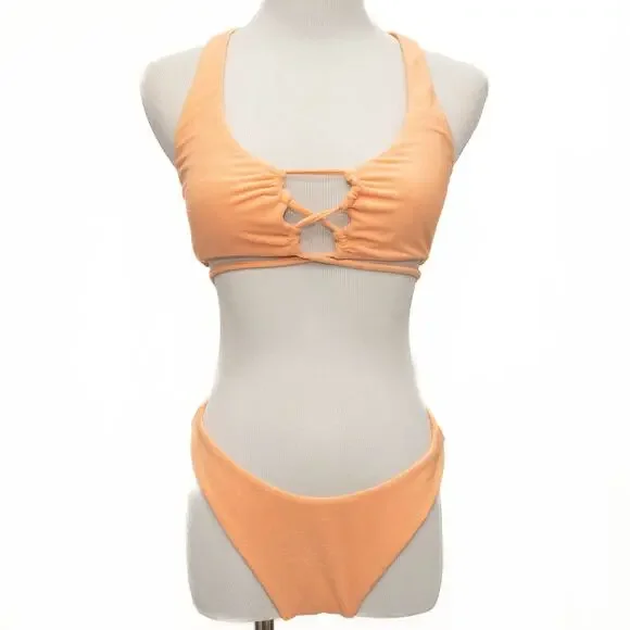 Free People L*Space Tangy Terry Dax Top Cabana Bitsy Bikini Bottom Size Large