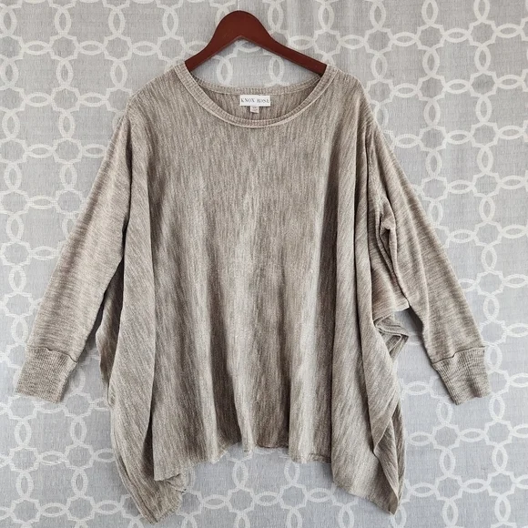 Knox Rose Crew Neck Brown Poncho Sweater Women's S/M