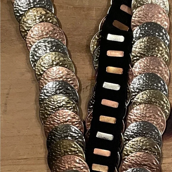 VTG Silver Bronze Gold Embossed Coin Belt Stretchy boho western southwestern OS
