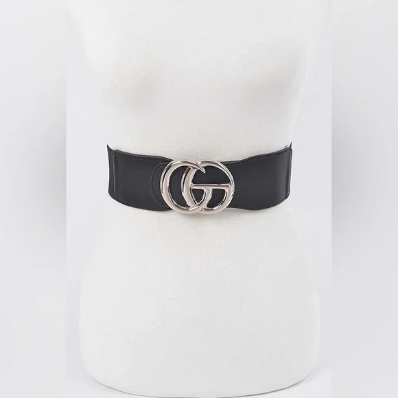 Oversized Metal Buckle Accented Elastic Statement Belt