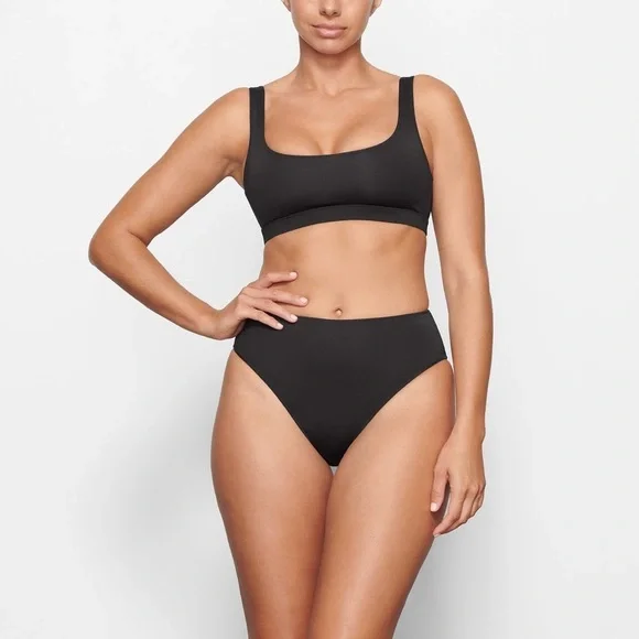 SKIMS SIGNATURE SWIM MID WAIST BOTTOM ONYX SIZE M And S