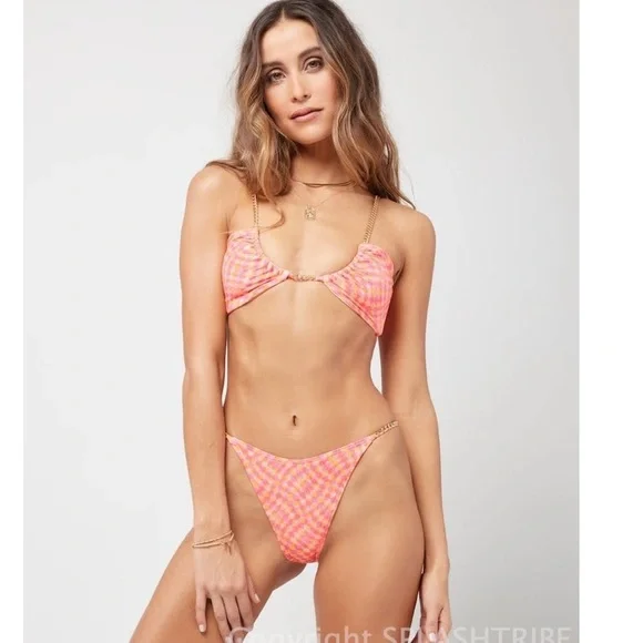 L*Space Sammie Bikini Top in Heat Wave, U Front, Gold Chain, X-Large,‎ NWT