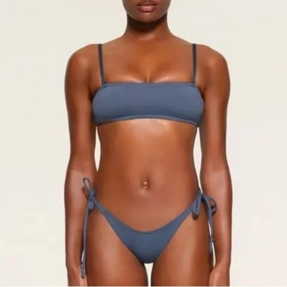 Skims Swim Micro Bandeau Bikini Top, Denim Wash, 3X - New