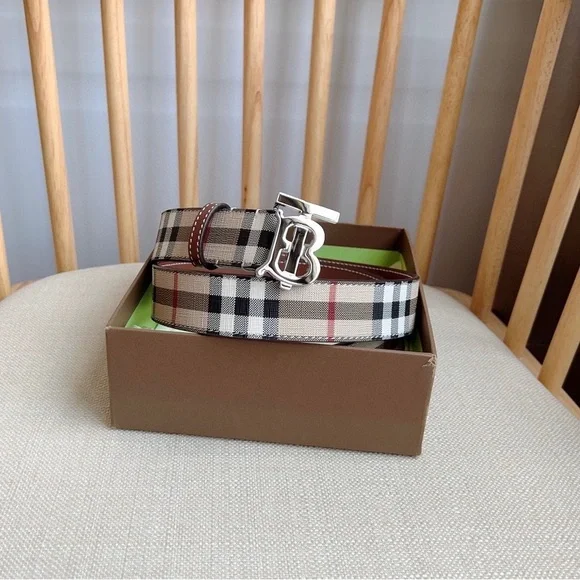 Burberry Classic Check Belt with Silver Buckle