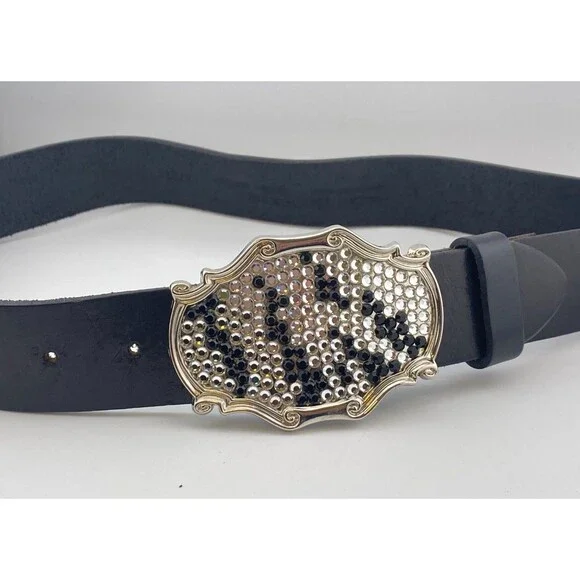 Vtg LEATHEROCK Western Belt Sz 30 Rhinestone Buckle Spain Cowgirl Leather USA