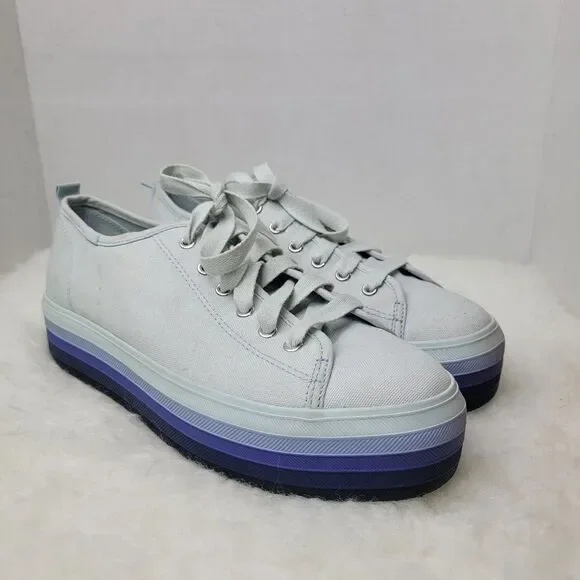 Keds Tripple Up Womens Lace Up Platform Sneakers In Light Blue Size Size 9