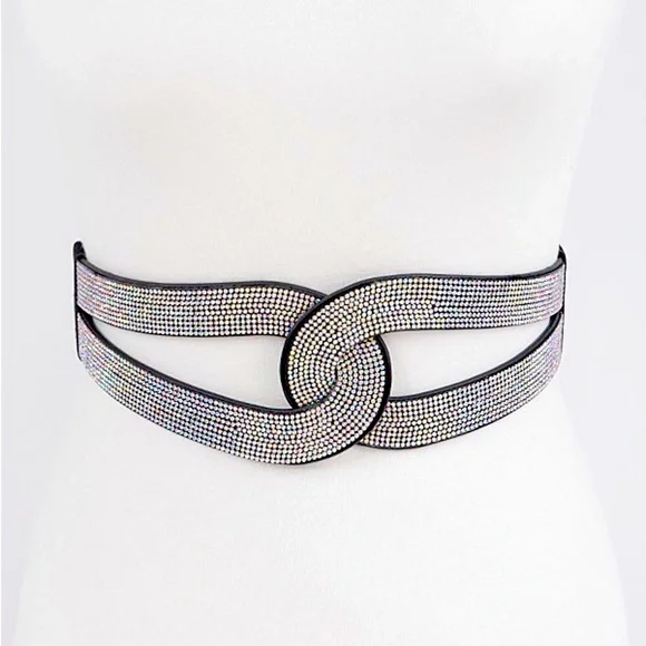 Black Rhinestone Corset Waist Statement Belt (Available in Plus)