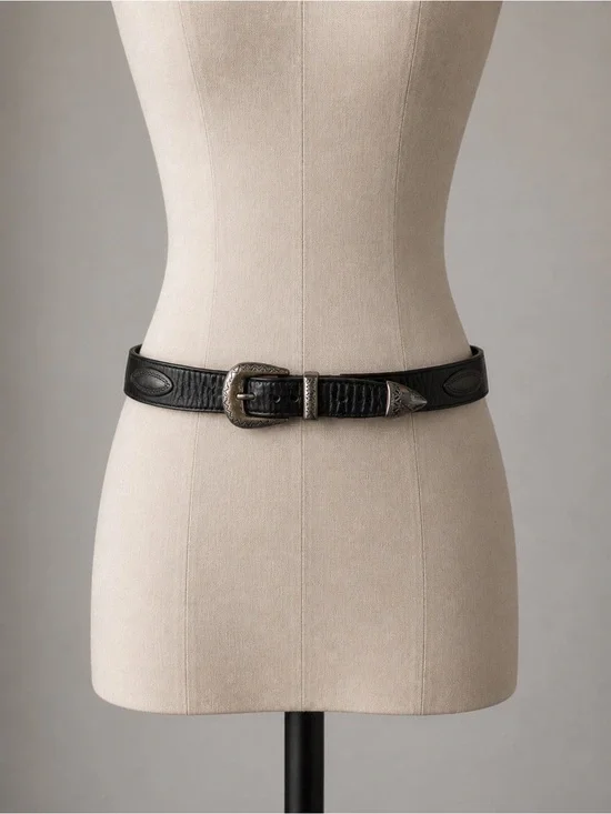 Vintage Brighton Black Leather Western Belt Silver Hardware Boho Y2K