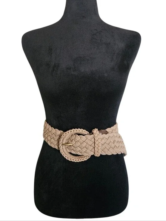 Vintage 90s Lauren Ralph Lauren Boho Macrame' Braided Statement Belt Natural S
