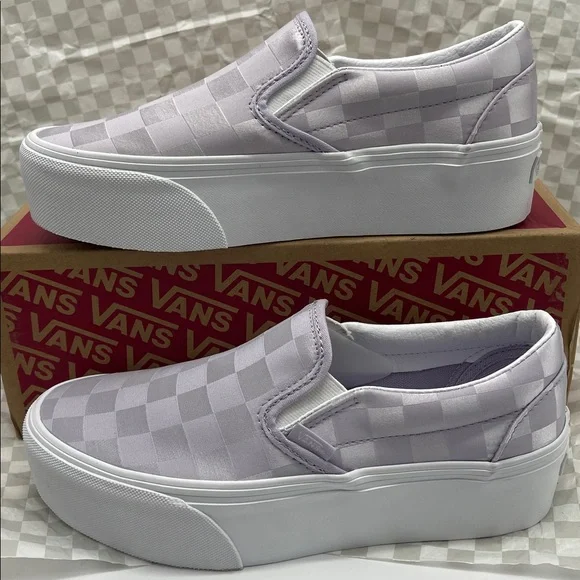 Vans Platform Sneakers Classic Slip-On Stackform Satin Checkerboard Lilac