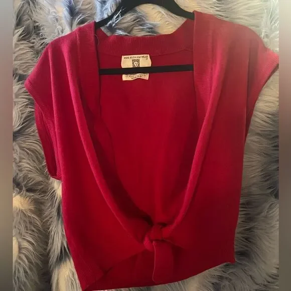 Vintage Red Wool Sweater Tie-Front Top