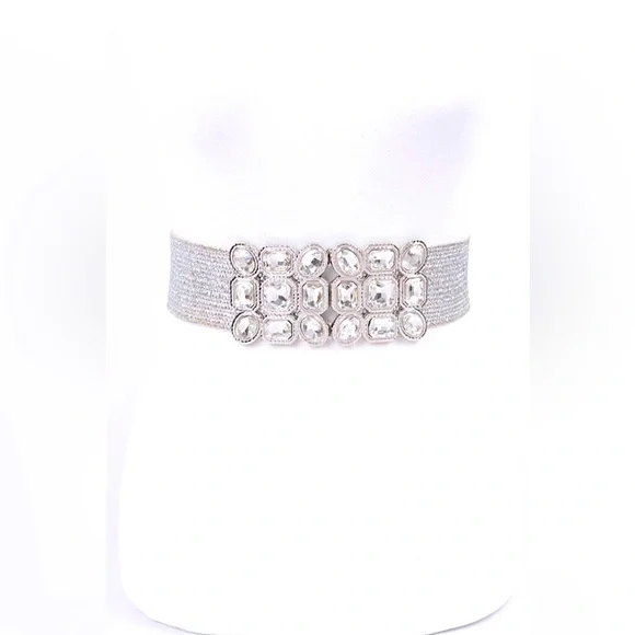 Gold or Silver Metallic Rhinestone Straw Statement Belt