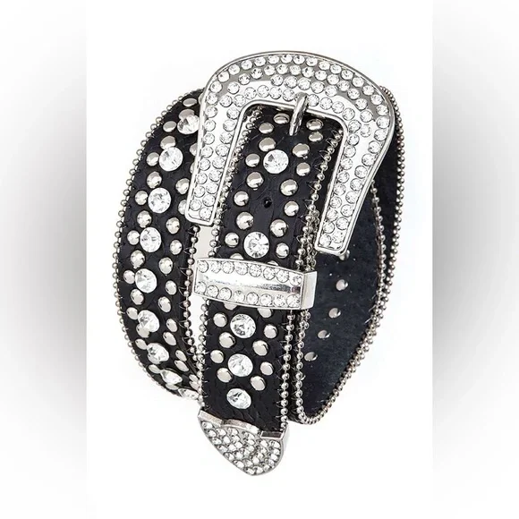 Black Genuine Leather Studded Statement Belt