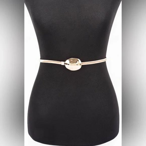 Metallic Oval Metal Waist Statement Belt (Gold or Silver)