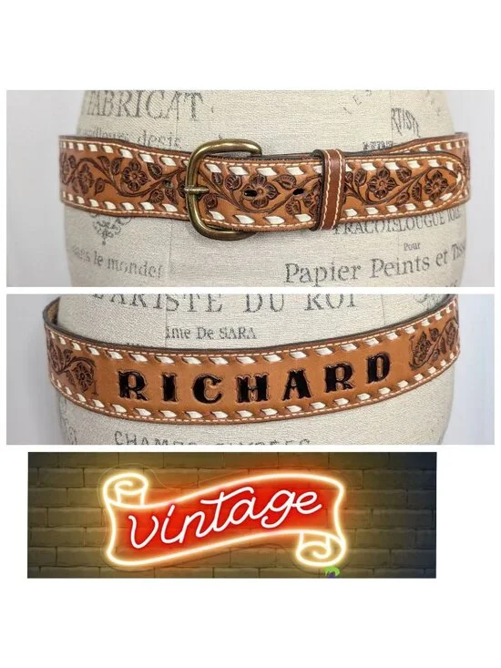 Vintage 90s Richard Western Belt 38 Large Leather Tooled