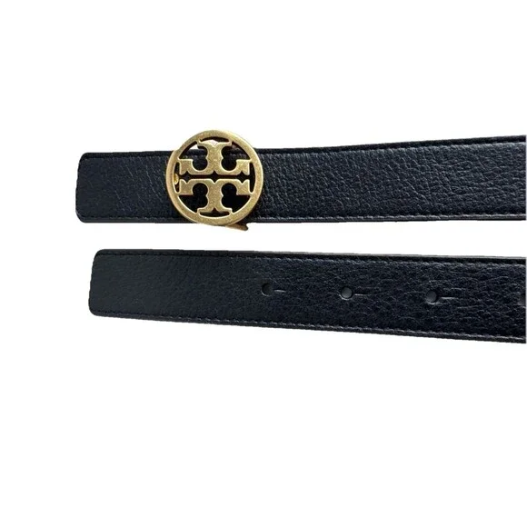 Tory Burch Miller Reversible Belt Black Brown Leather Gold Buckle XS