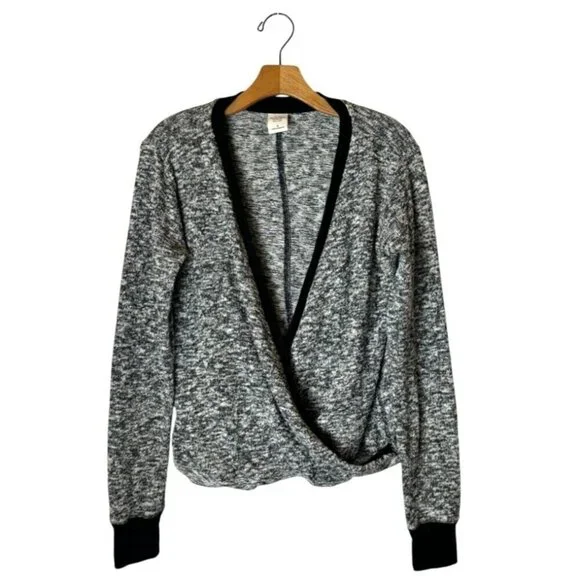 Abercrombie & Fitch Sweater Women Medium Black Knit Metallic Wrap Front Pullover