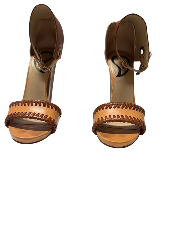 Etro Brown and Tan Braided Retro Diisco 70's whipstitch leather Leather Heels