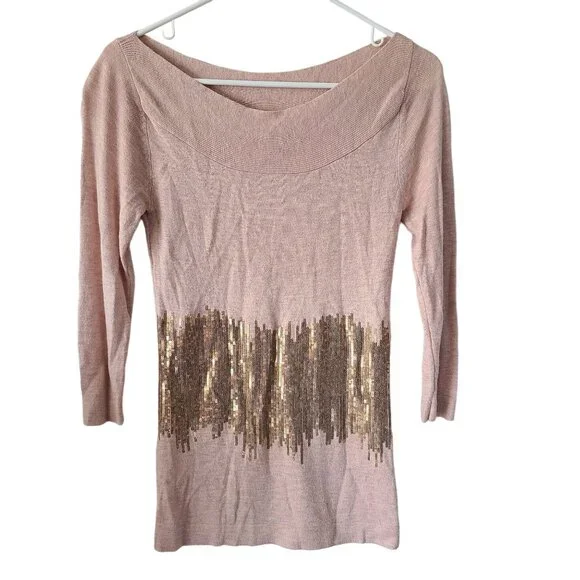 Boston Proper US Size XS Angora Blend Sequin Detail Boatneck 3/4 Sleeve Sweater
