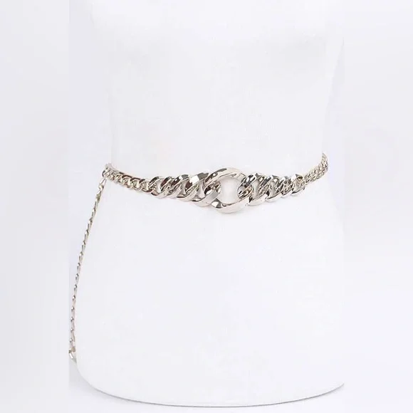 Silver Chunky Metal Chain Adjustable Waist Statement Belt