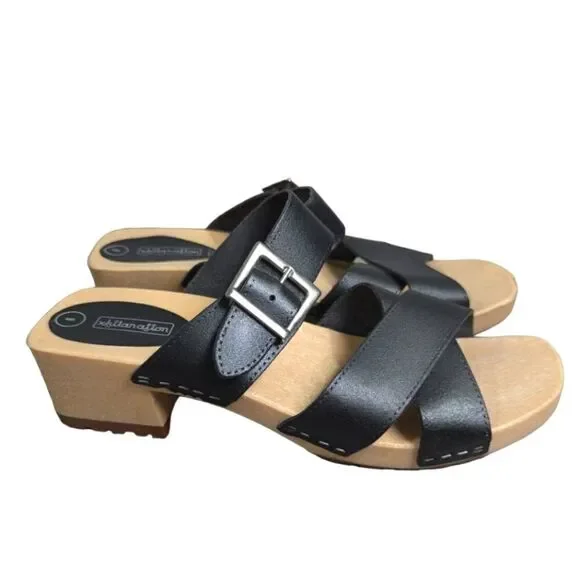 Xhilaration Y2K black leather faux wood chunky platform buckle sandal womens 8