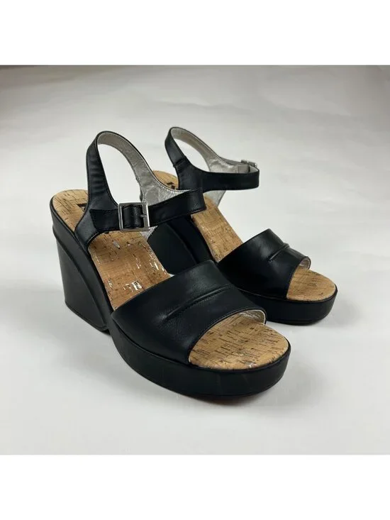 Kork's Black Bardot Ankle Strap Wedge Sandal 11