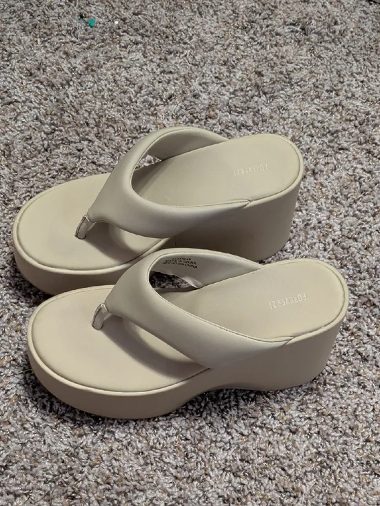 Forever 21 Beige Platform Thong Sandals - Women