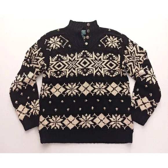 VTG Lauren Ralph Lauren Handknit Linen Cotton Nordic Pullover Sweater P/S