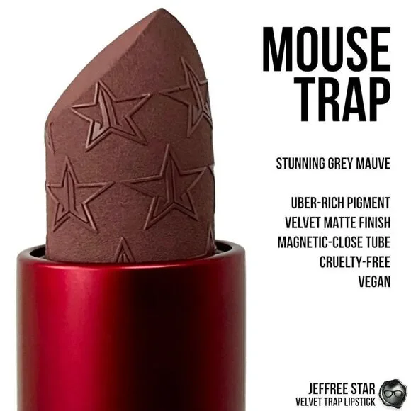 JEFFREE STAR COSMETICS VELVET TRAP LIPSTICK IN MOUSETRAP STUNNING GREY MAUVE NEW