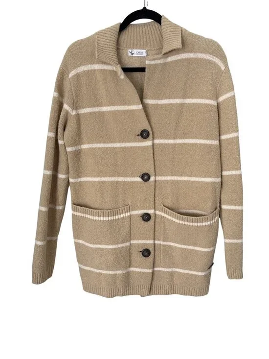Carve Designs Cardigan Sweater Size Small/Medium Striped Button Front Tan White