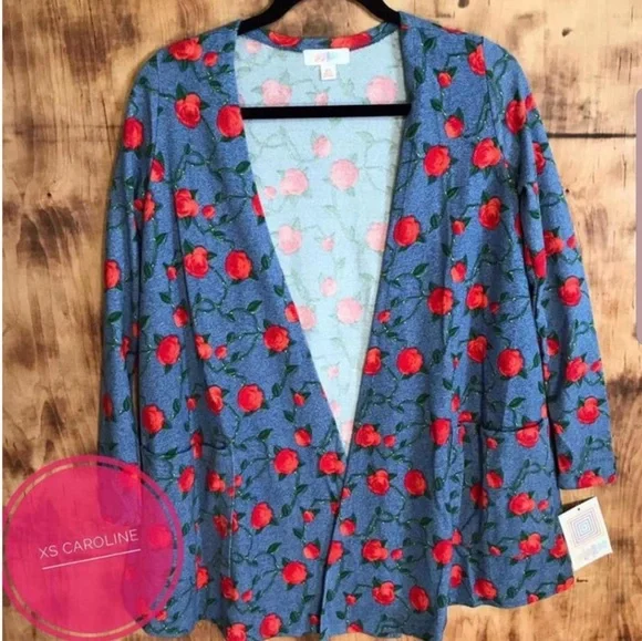 LuLaRoe Blue Red XS Rose Caroline Cardigan XS NWT