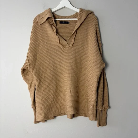 Lillusory Brown V-Neck Cable‎ Knit Sweater Large