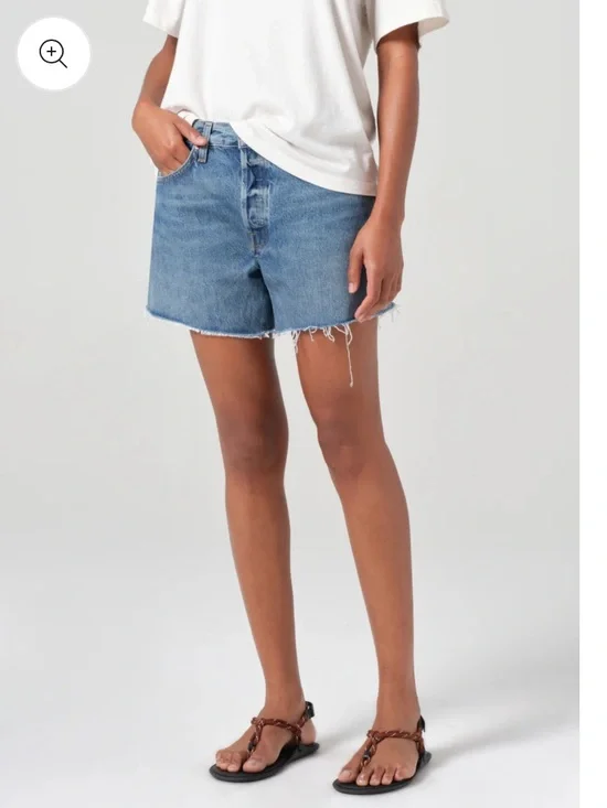 Agolde- Parker Long Short in “ruin” medium wash denim