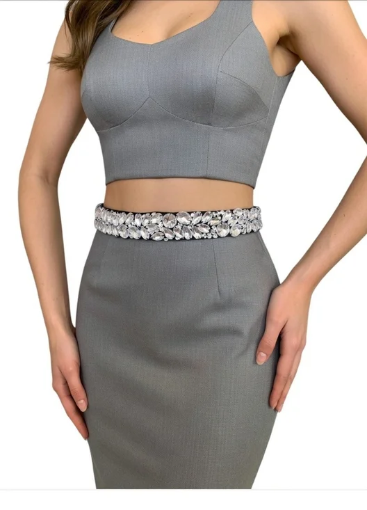 Boston Proper Black Crystal Embellished Elastic Waist Belt 1.5
