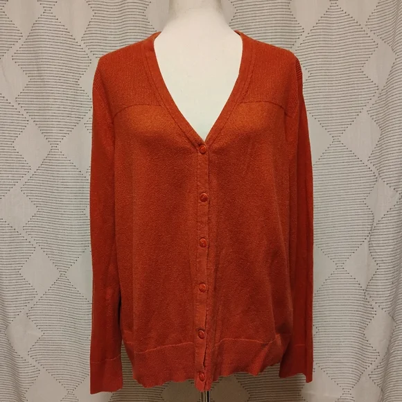 Eddie Bauer Women's Burnt Orange Cardigan Sweater Cotton Lambswool Size XL
