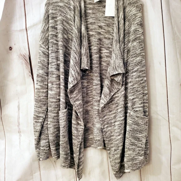 Ady P Gray & White Striped Cardigan soft L NWT