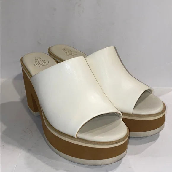 Oasis Society White Faux Leather Maren Layered Platform Heel Slides