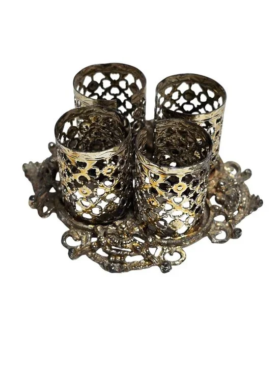 Vintage 1970's Silvertone Filigree 4 Lipstick Holder