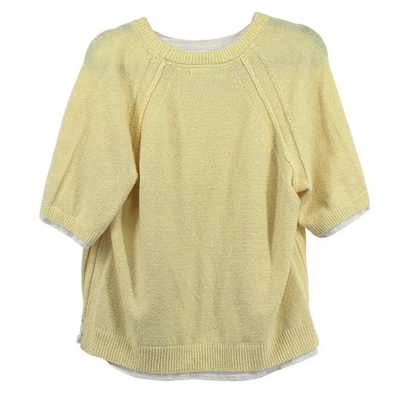 Design History Womens Yellow Layered Short Sleeve Knit Sweater Size L Cotton Mix