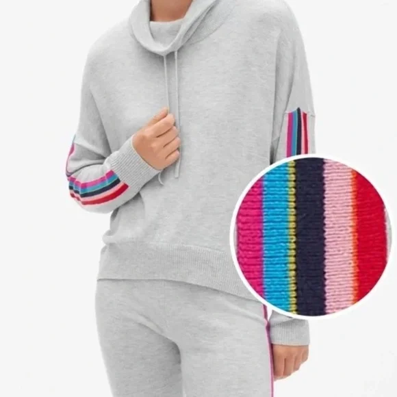 Love‎ by Gap Stripe Lurex Turtleneck Sweater Merino Blend Gray M