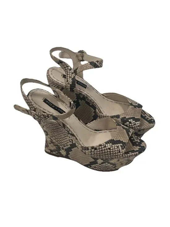 Alice + Olivia Snakeskin Print Platform Slingbacks Peep Toe Sz 38 / 8 Y2k Glam